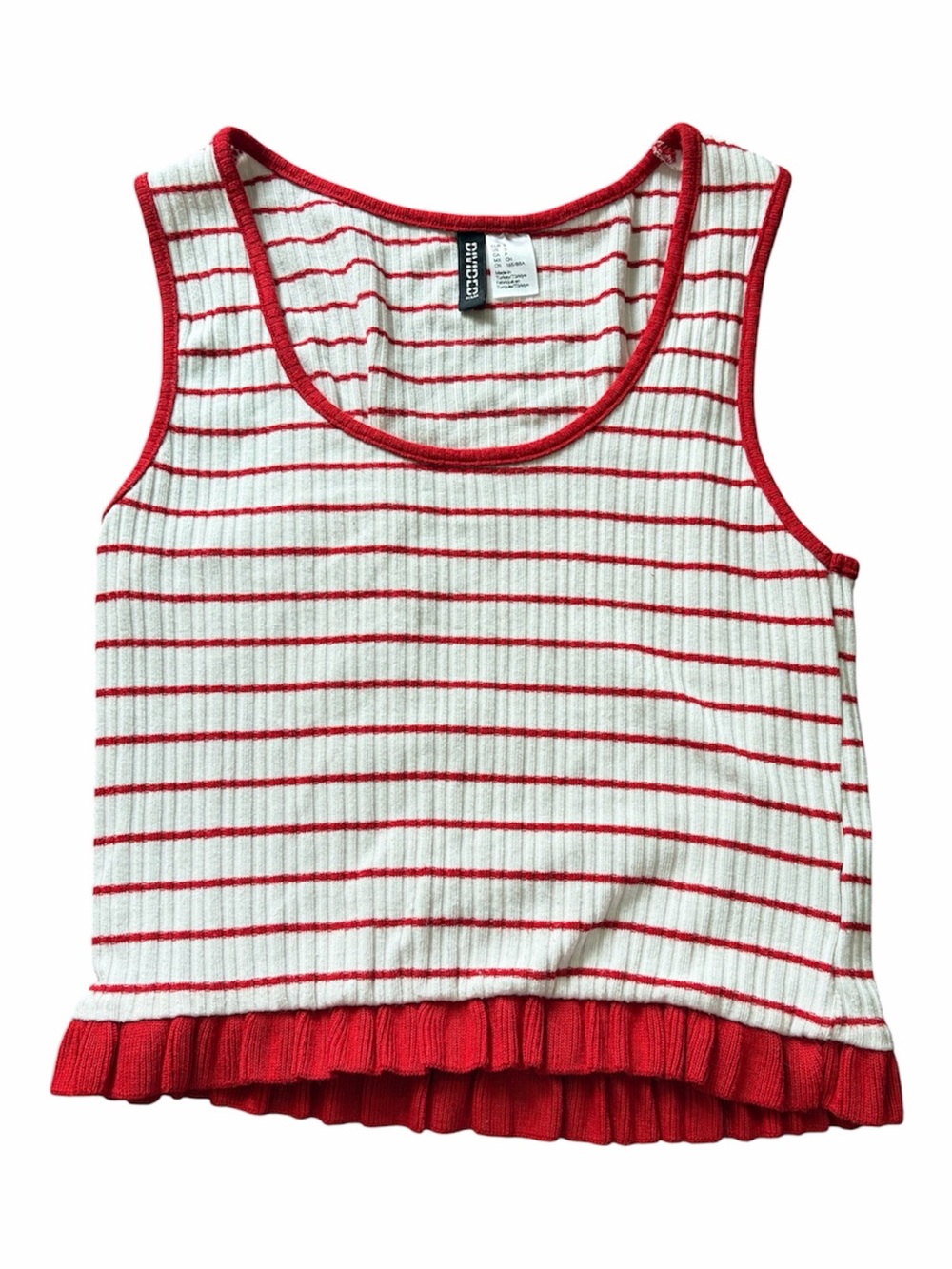 Divided Y2K Red & White Striped Ribbed Ruffle Hem Tank Top Preppy Coquette